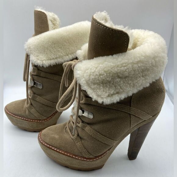 Coach Sydney Platform Heels Suede Boots Shearling Lined Size 5,5B - Picture 3 of 14